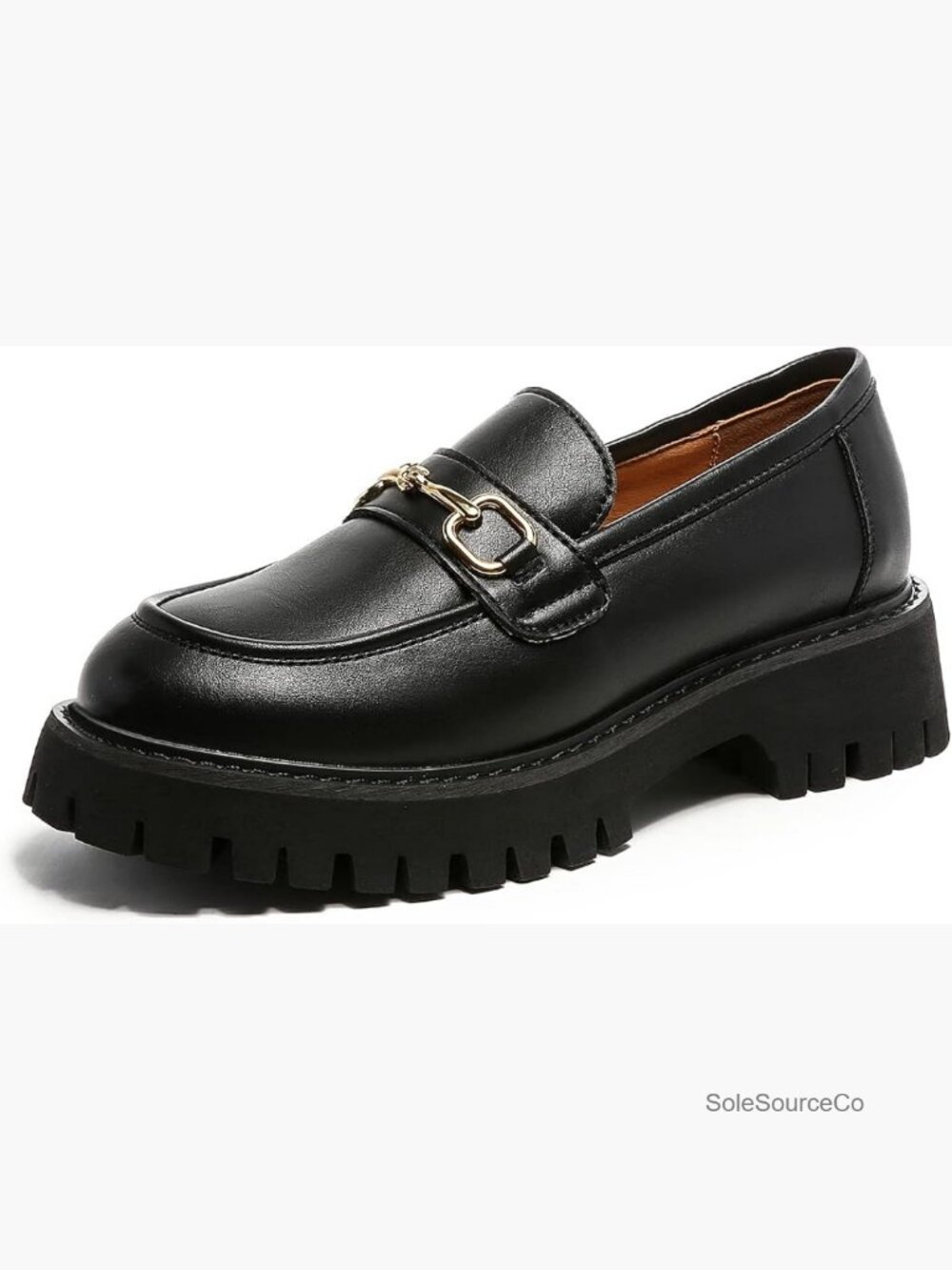 Chunky Heel Lug Sole Platform Loafers Slip Ons Round Toe Women